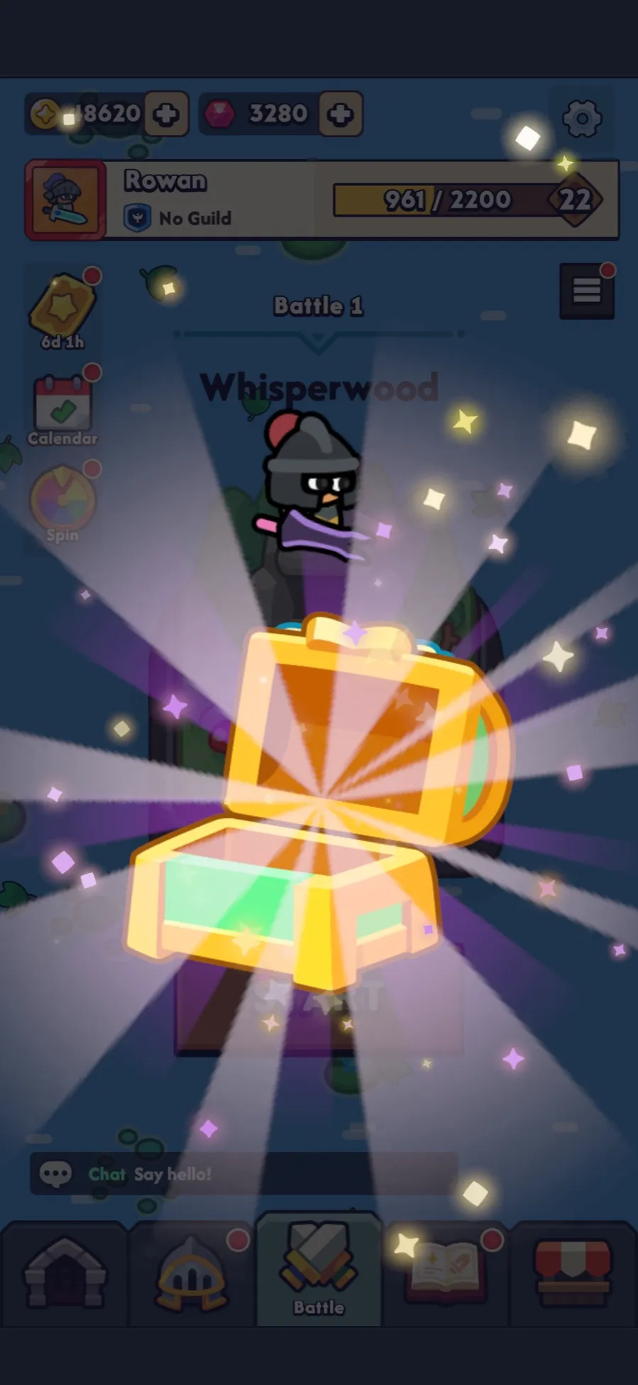 A glowing chest opening to reveal a reward