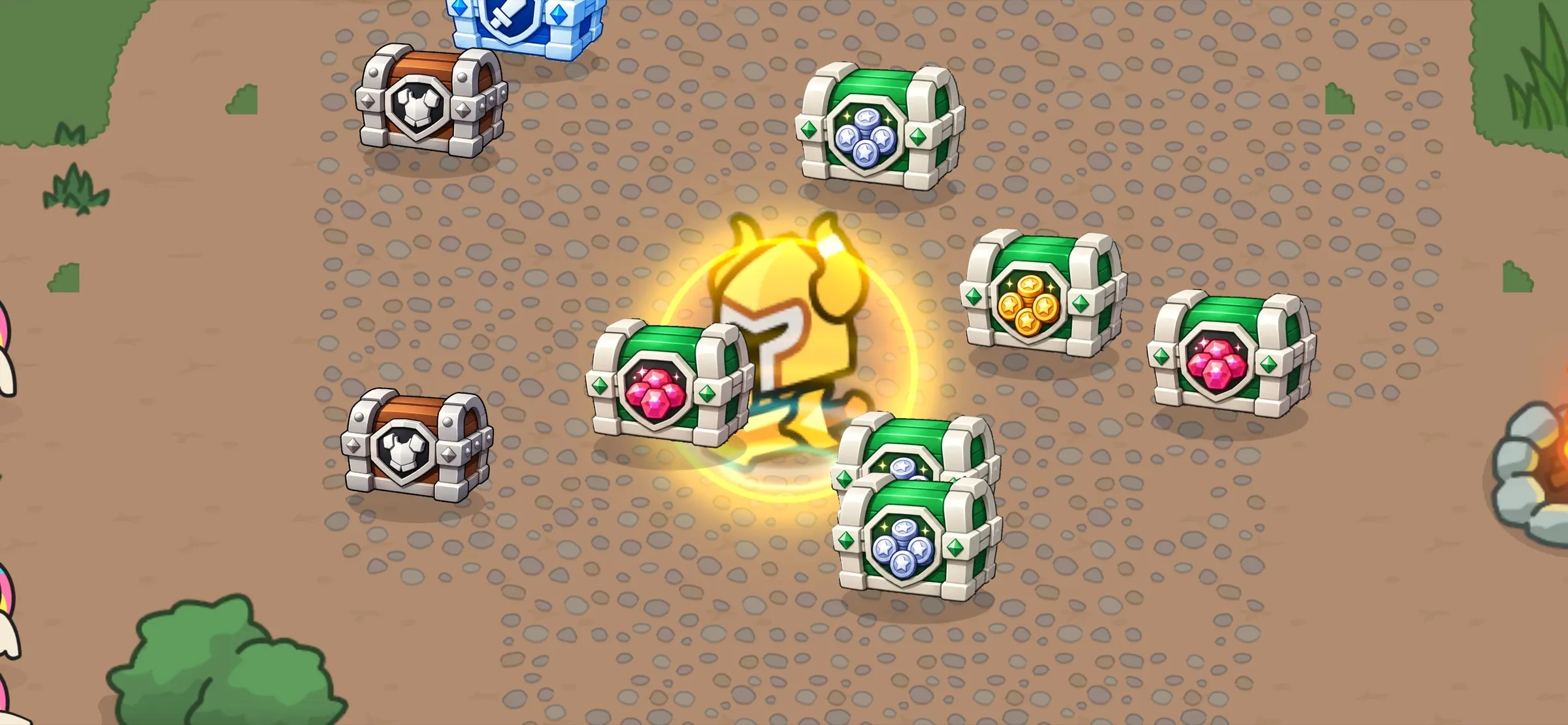 LuckForge key art: hero and treasure chests